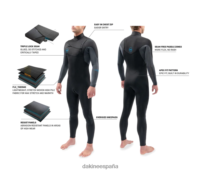 Traje completo con cremallera en el pecho Quantum 3/2 mm. Gris oscuro Dakine hombres ropa 2VTF0X106 - Image 8