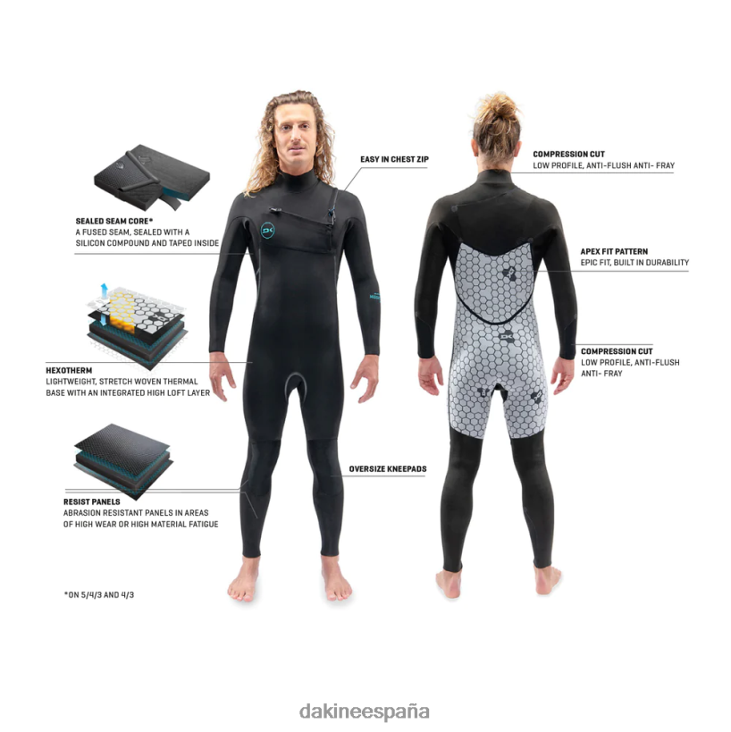 traje de neopreno completo con cremallera en el pecho de misión 4/3 mm negro Dakine hombres ropa 2VTF0X113 - Image 7