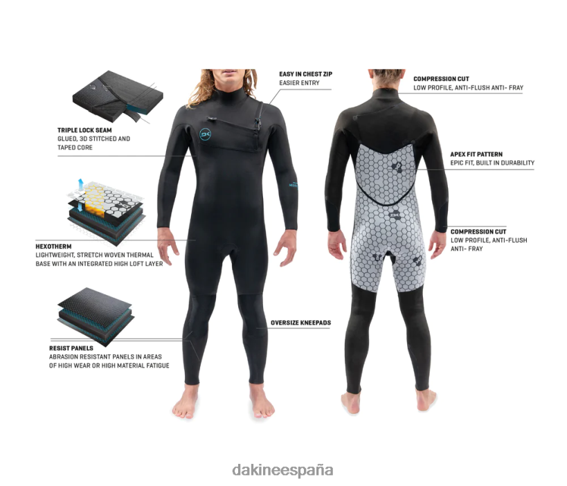 traje de neopreno completo con cremallera en el pecho de misión 4/3 mm negro Dakine hombres ropa 2VTF0X113 - Image 10