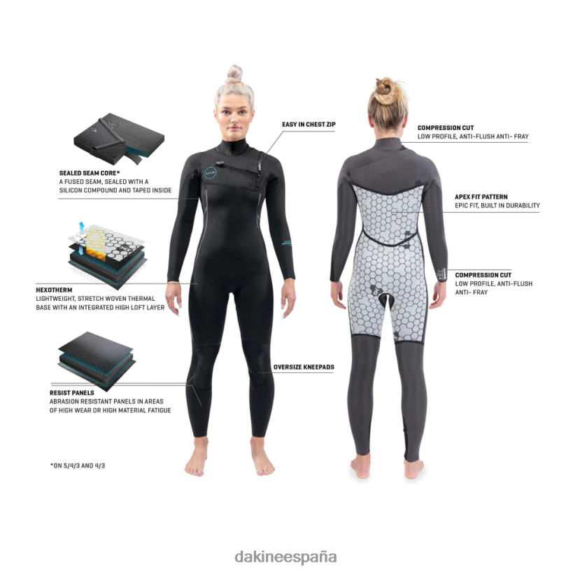 traje de neopreno completo con cremallera en el pecho de misión 4/3 mm negro Dakine mujer ropa 2VTF0X741 - Image 7