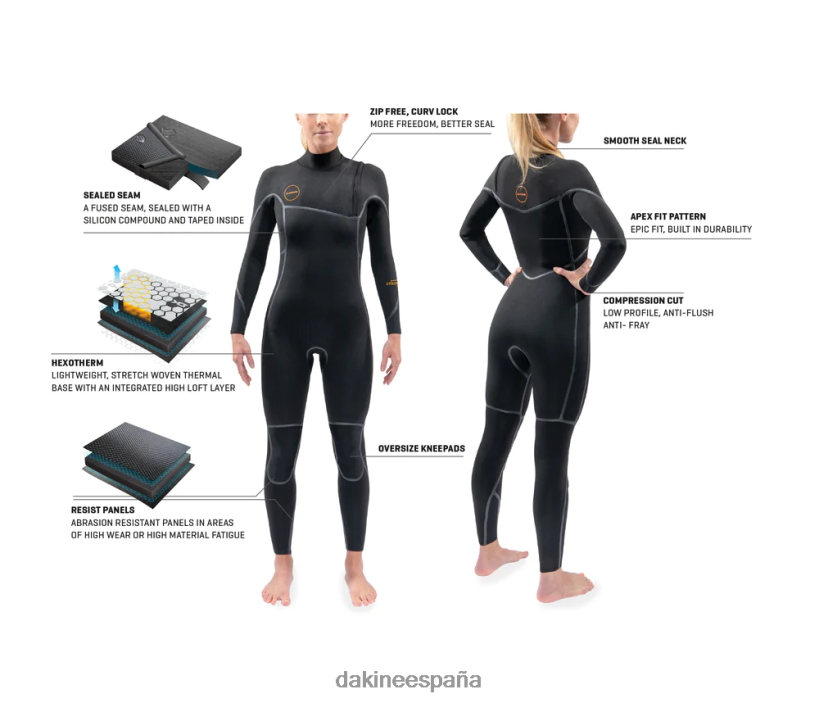traje de neopreno completo sin cremallera cyclone 4/3mm negro Dakine mujer ropa 2VTF0X738 - Image 5