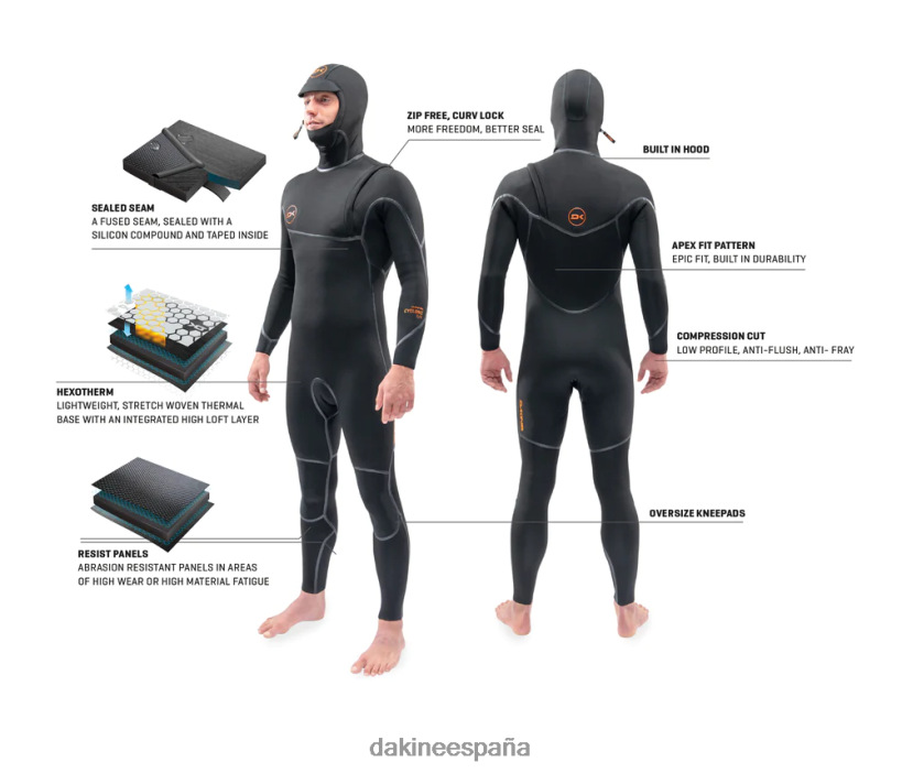traje de neopreno con capucha sin cremallera cyclone 5/4 mm negro Dakine hombres ropa 2VTF0X87 - Image 5