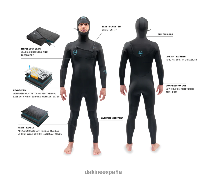 traje de neopreno con capucha y cremallera en el pecho de misión 4/3 mm negro - 21 Dakine hombres ropa 2VTF0X89 - Image 5