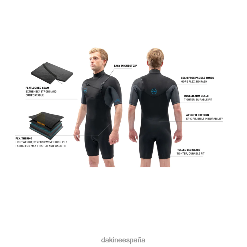Traje de neopreno Quantum Shorty con cremallera en el pecho de 2/2 mm f/L negro Dakine hombres ropa 2VTF0X95 - Image 5